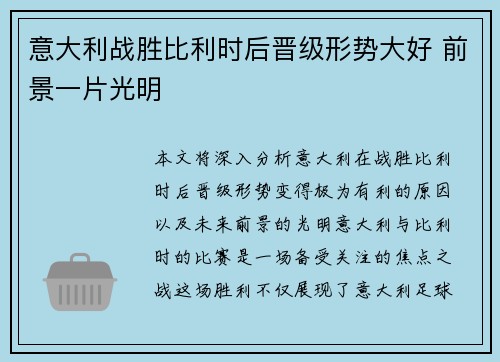 意大利战胜比利时后晋级形势大好 前景一片光明 意大利战胜比利时后晋级形势大好 前景一片光明